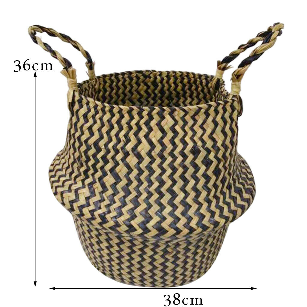 Foldable Storage Basket Straw Woven Flower Basket Flowerpot Garden Planter 2