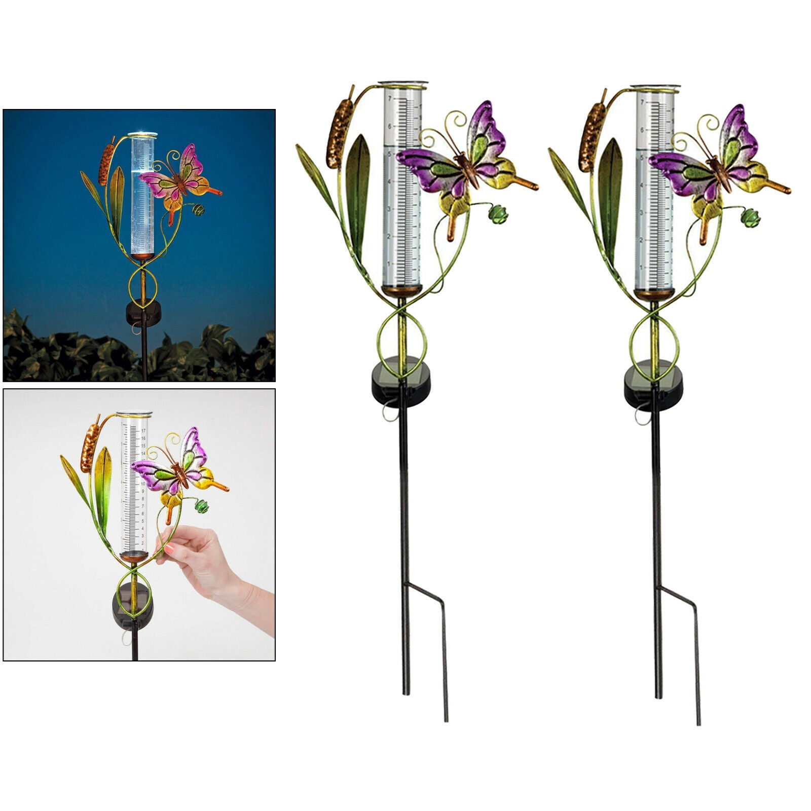 2pcs Butterfly Rain Gauge Garden Solar Stake Lamp Statue LED IP55 Patio Lamp
