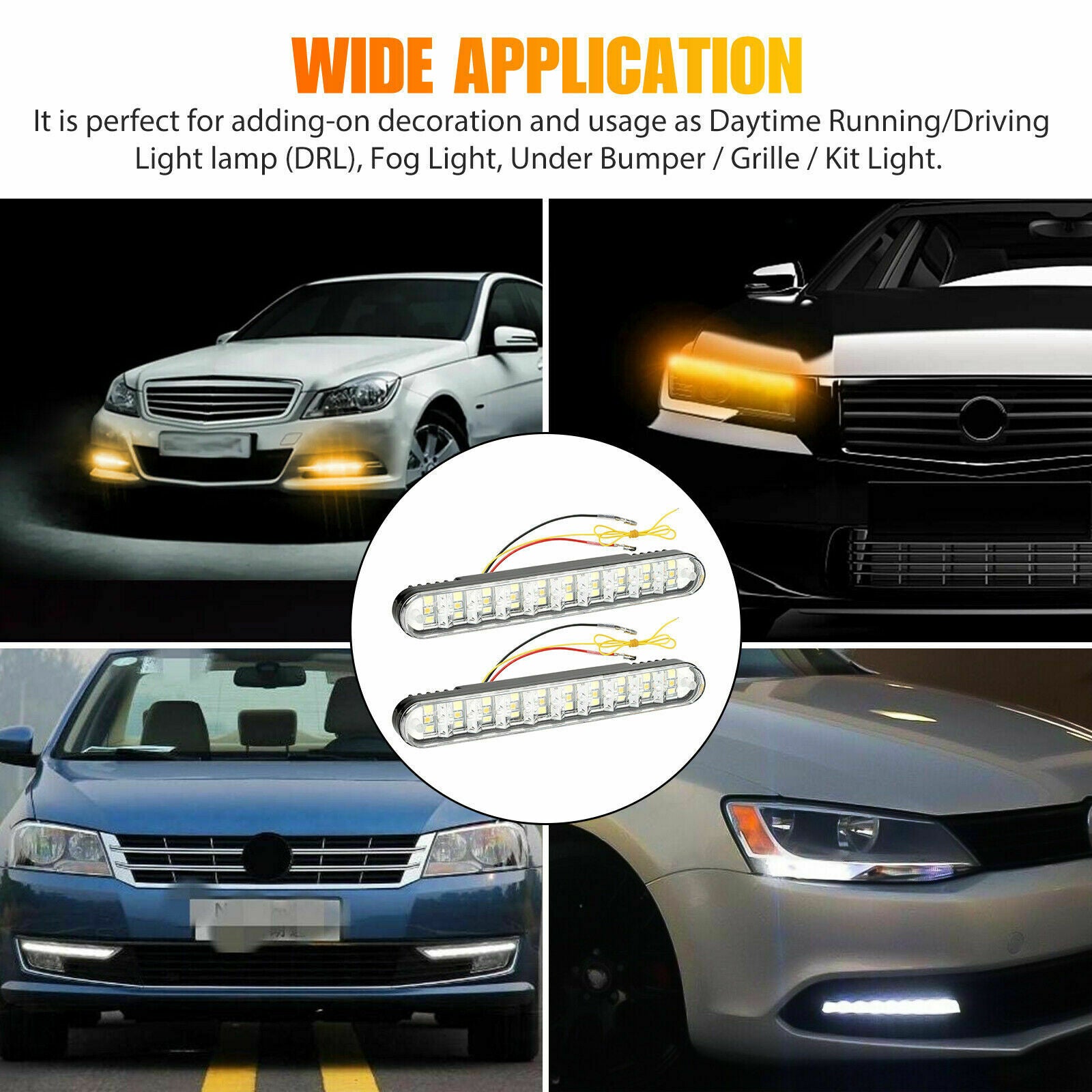 2x 30-LED Daytime Running Light Car Driving DRL Turn Signal Fog Lamp White Amber