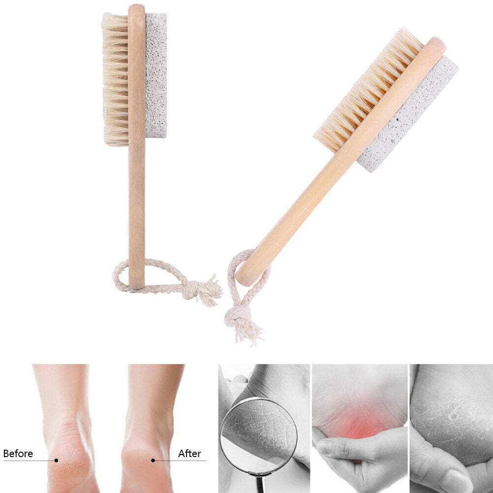 1PCS Foot Care Bristle Scrub Brush Wooden Handle Pumice Stone Remove Dead.l8