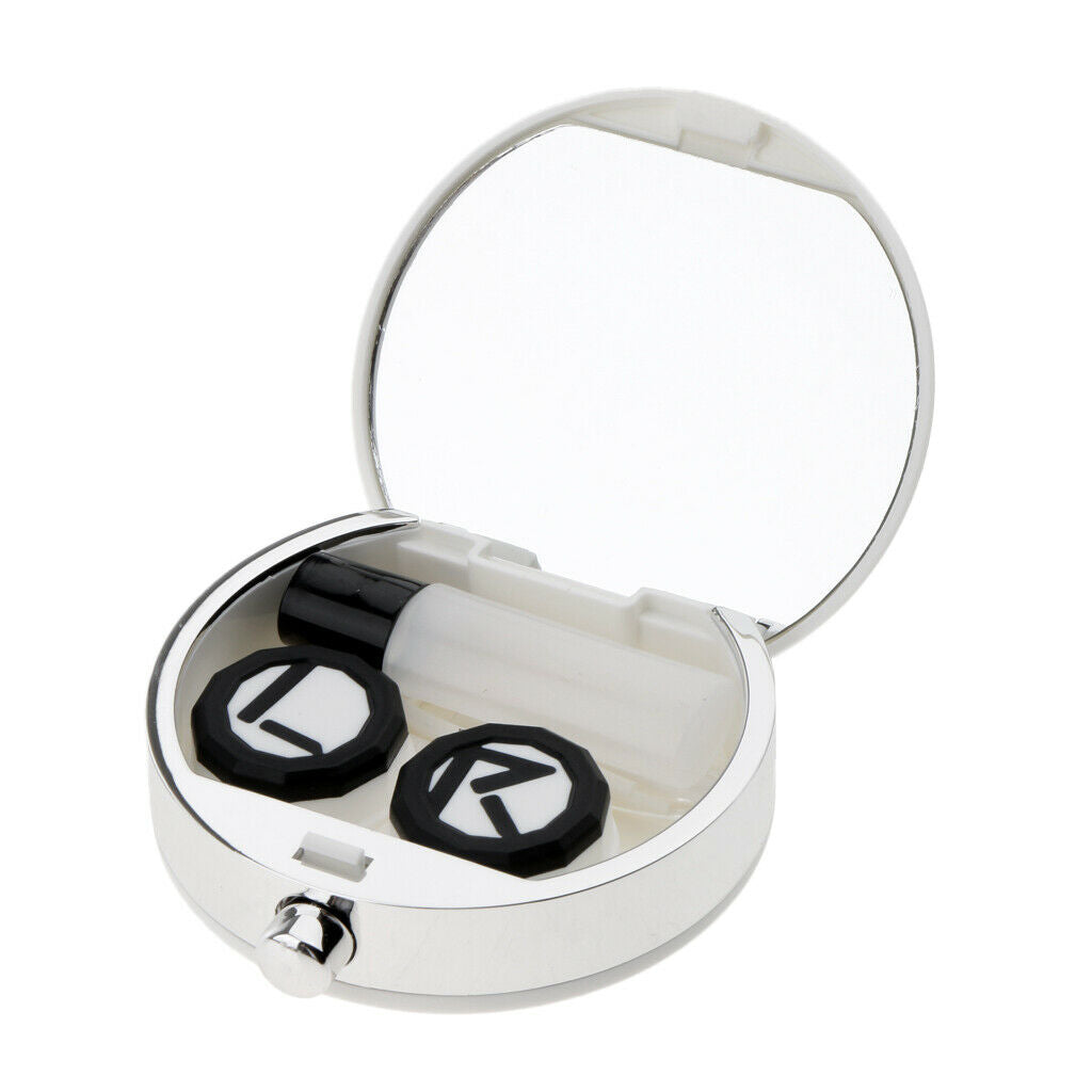 Mini Contact Lens Box Travel Soaking Case with Liquid Bottle Tweezers White