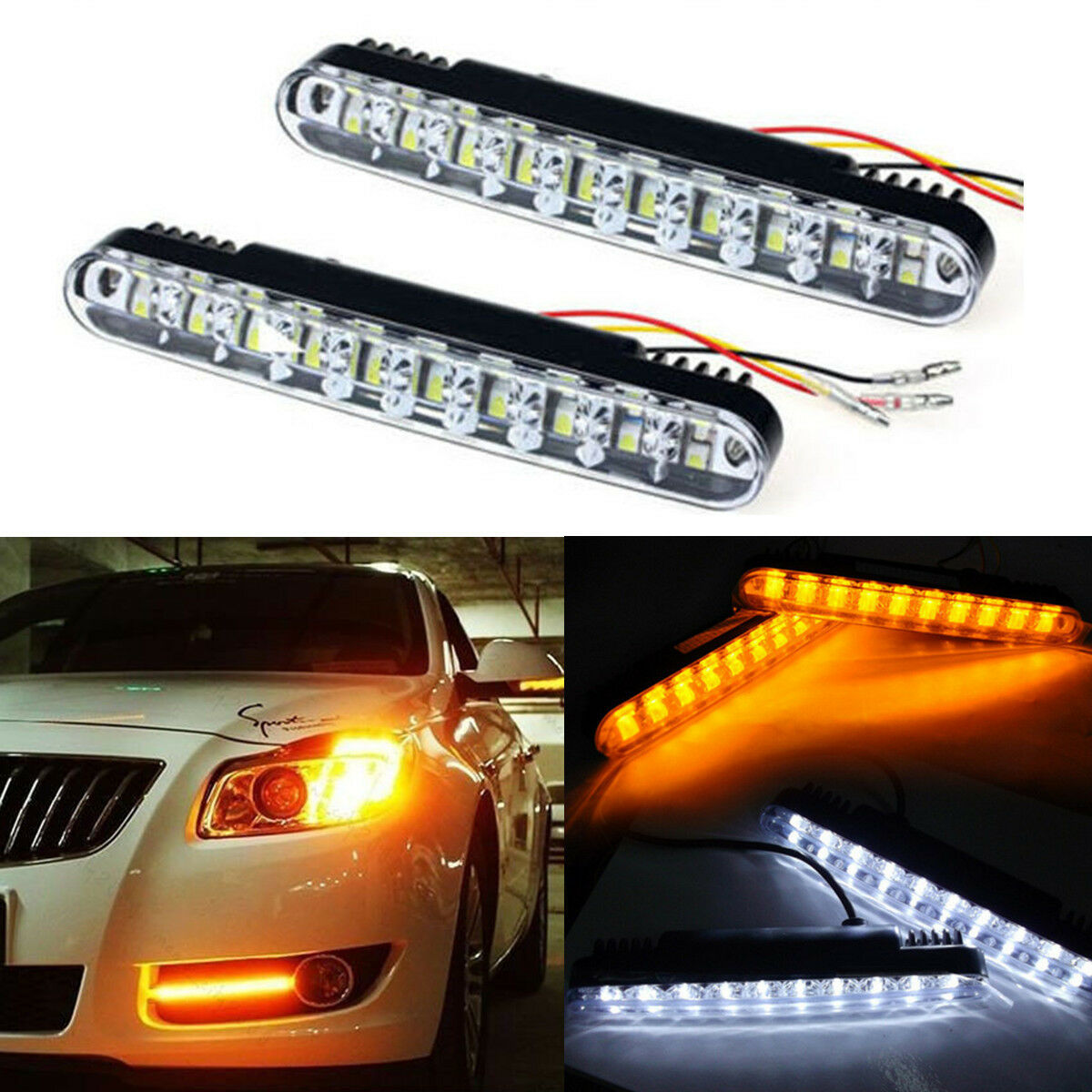 2pc 30 LED Daytime Running Light DRL Daylight Kit Fog lights + Amber Turn Signal