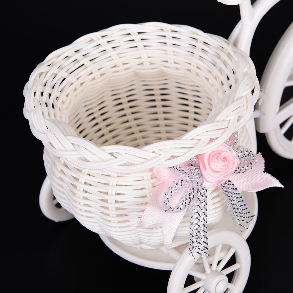Plastic White Tricycle Bike Design Flower Basket Storage Party Decor 26 T.DD