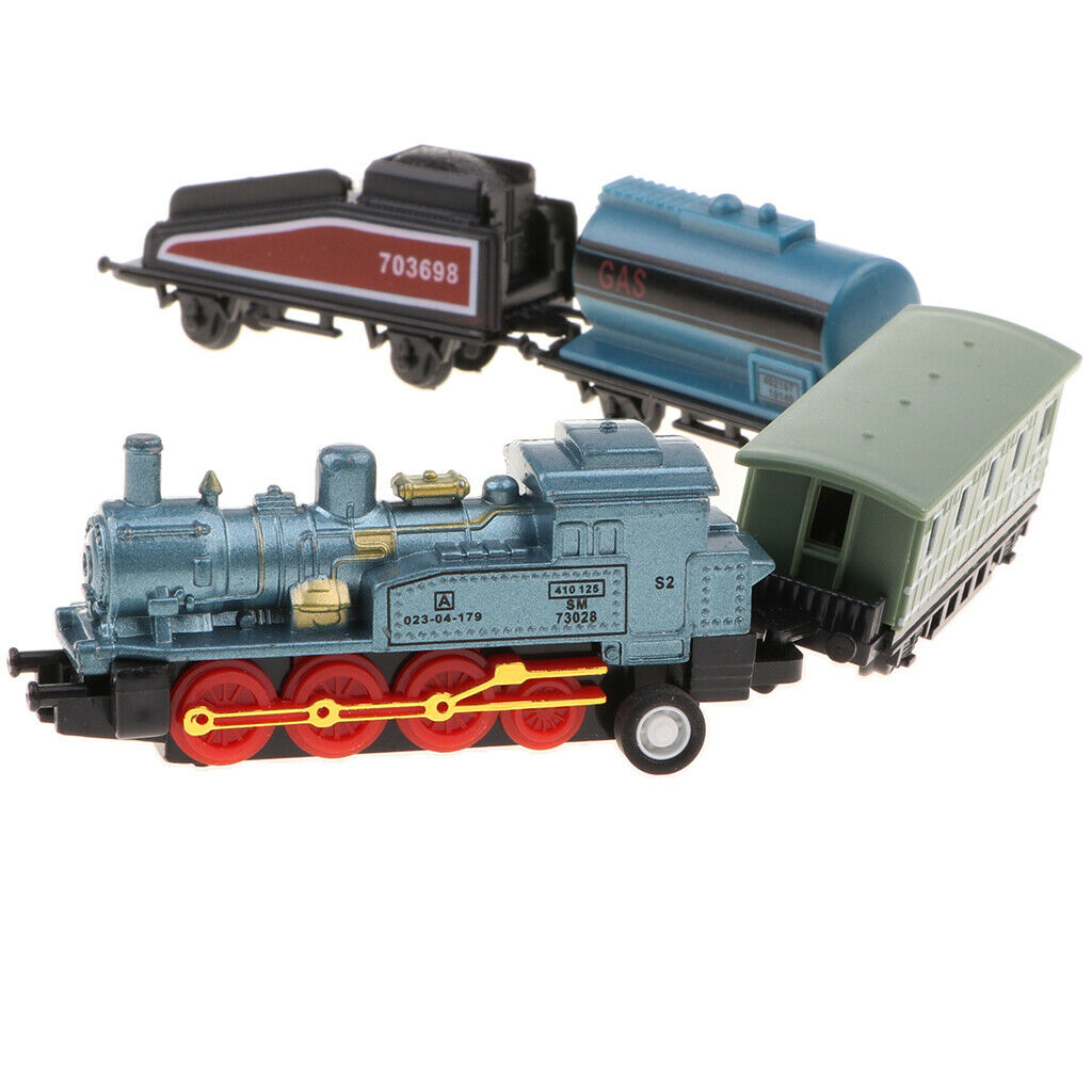 Blue Pull Back Train Set with Die-Cast Engine Locomotive Collectible