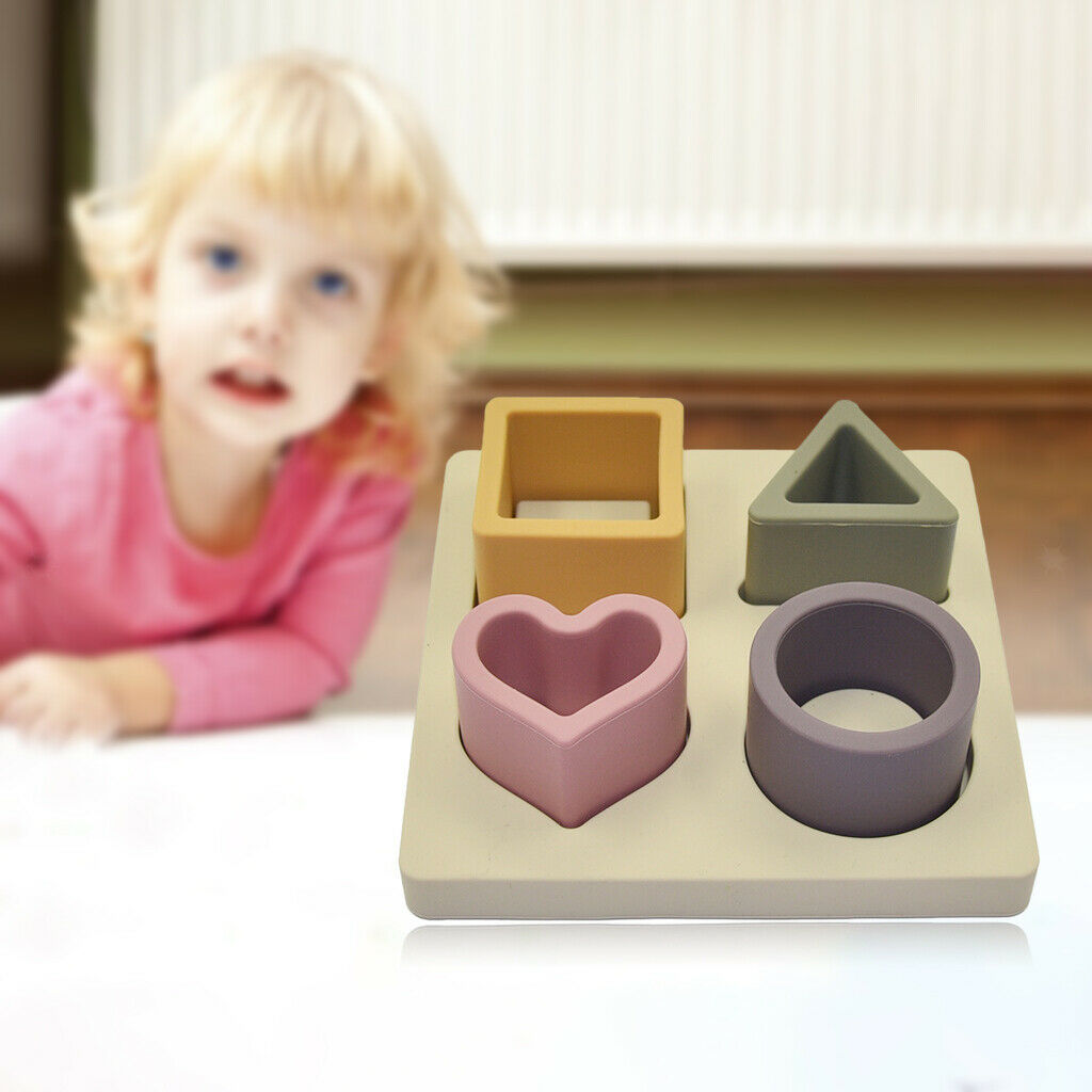 Soft Stacking Silicone Teething Puzzle Blocks Recognition Learning Toys