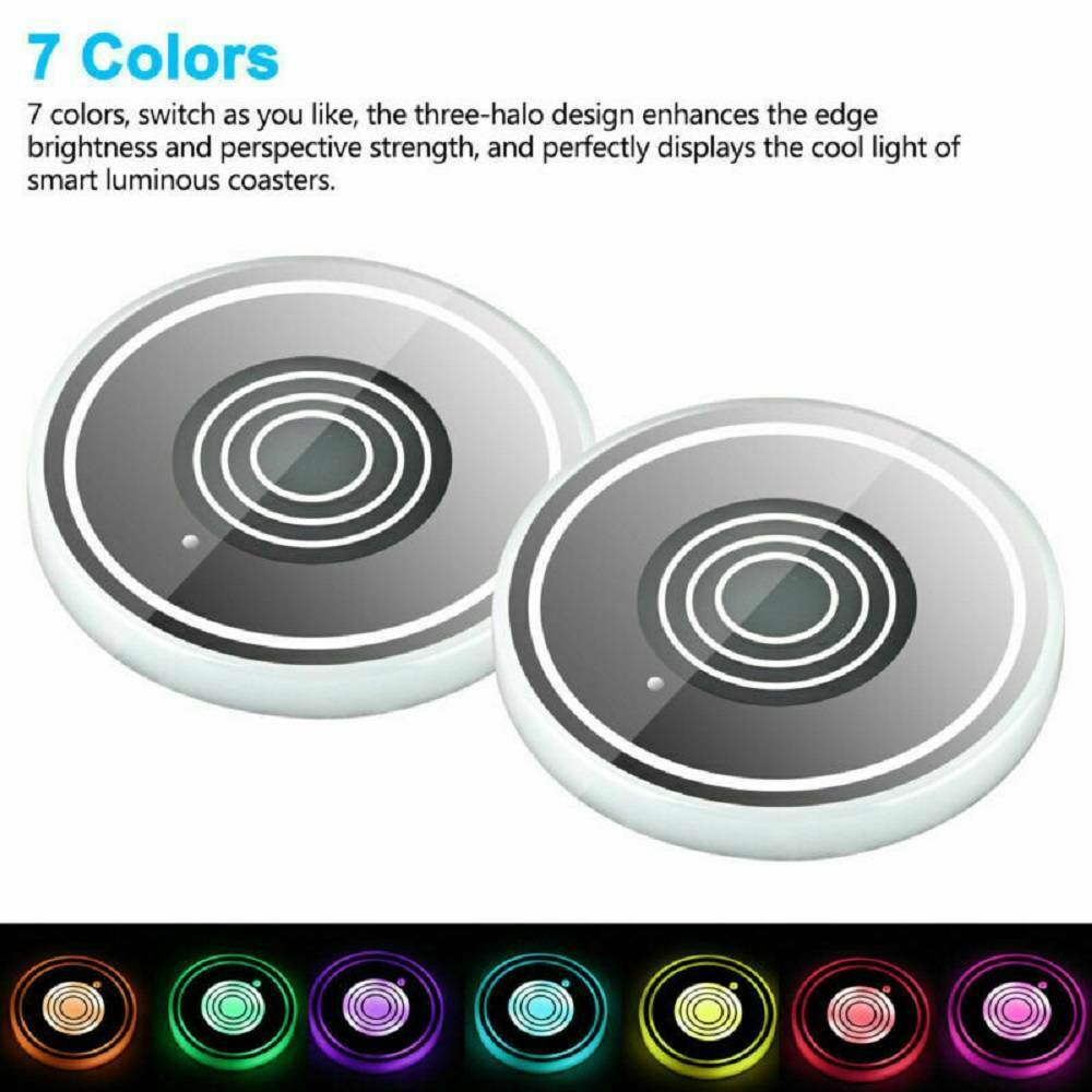 2Pcs LED Cup Holder Bottom Pad LED Light Cover Trim Atmosphere Lamp Universal