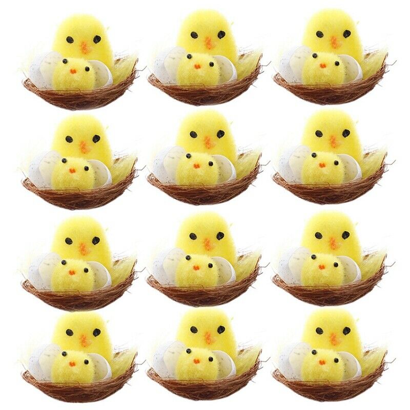 12Pcs Mini Chenille Chick Easter Day Gift Velvet Chicks Yellow Artificial ChM7N2