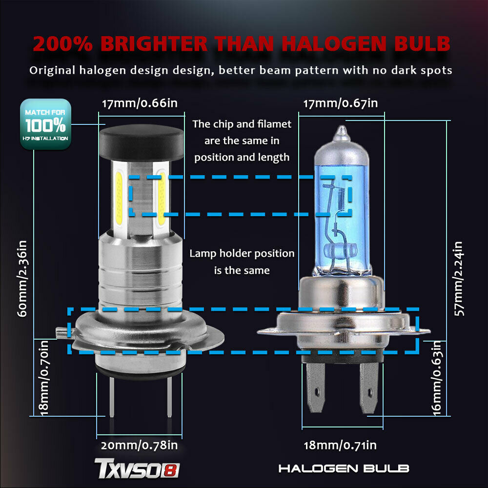 M7 MAX H7 6000K White 55W 13000LM Car LED Bulbs Headlights Set Kit