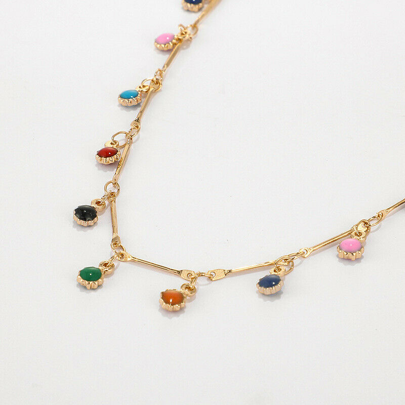 Boho Women Choker Tassels Multicolour Beads Pendant Necklace Chain Jewelr.l8