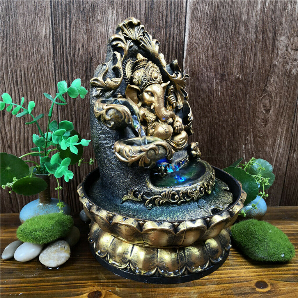 Hindu Ganesha Statue Water Fountain Waterscape Relaxing Home Decoration Arts