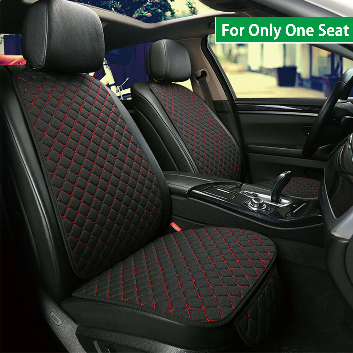 Breathable Linen Car Front Seat Cover Cushion Protector Black + Red For One Seat