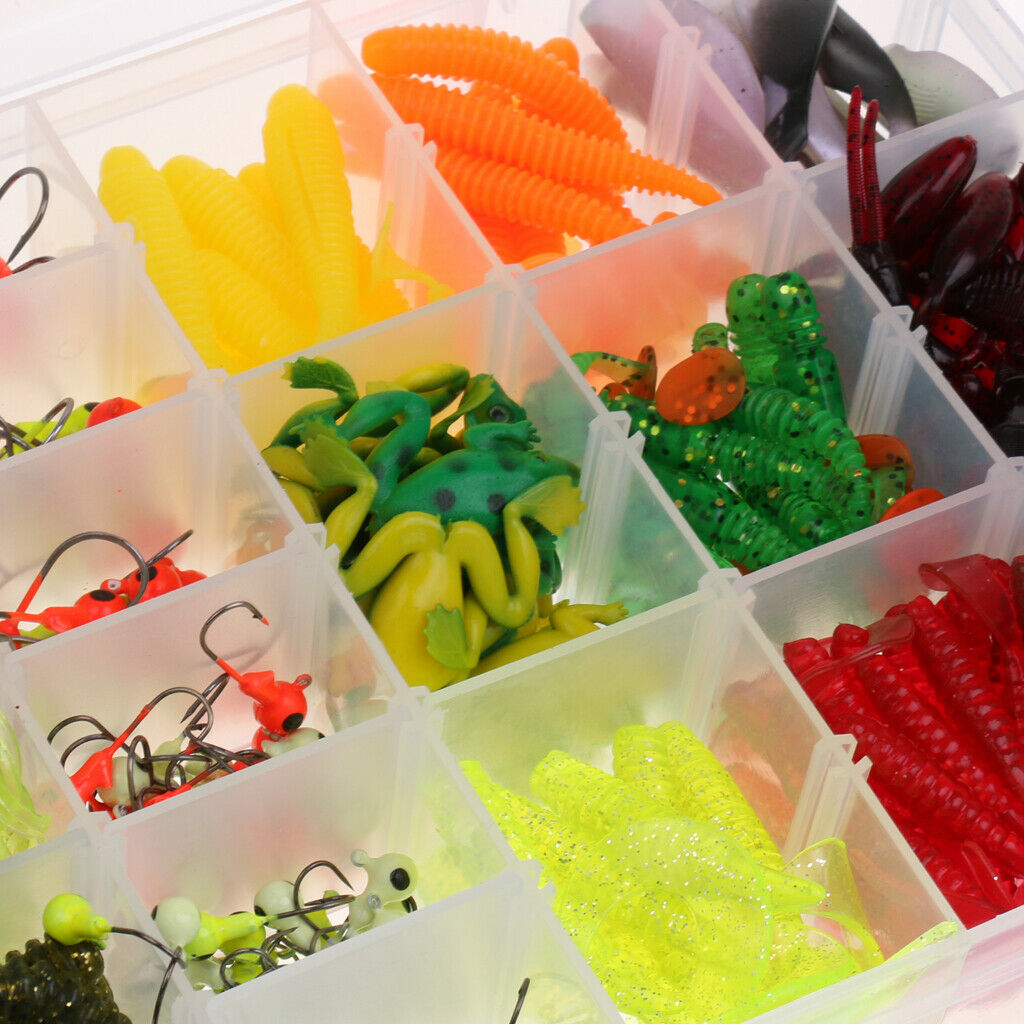 316pcs Soft Fishing Lure Bait & Jigs Head Hooks Set for Saltwater/Freshwater