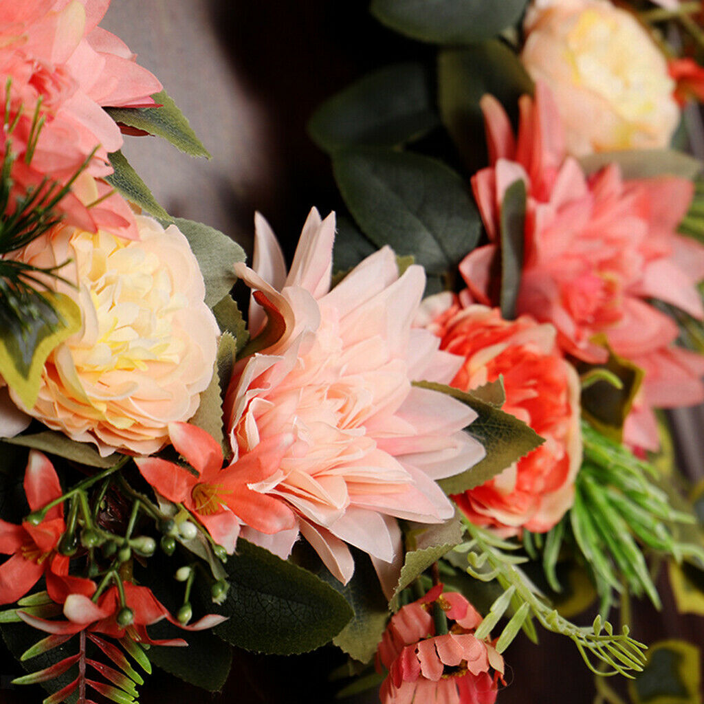 Artificial Flower Wreath Dahlia Floral Eucalyptus Garland Front Door Decor