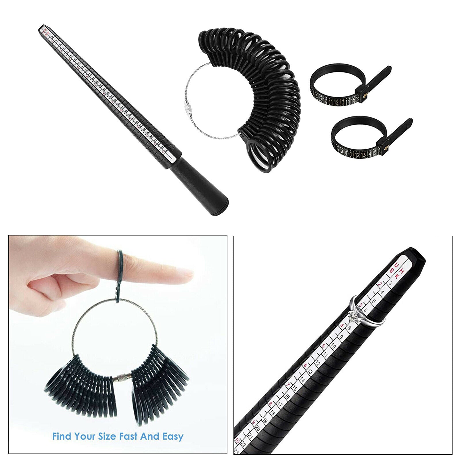 Ring Sizer Guage Measuring Tool Set US HK Sizes Belts for Jewelry Making