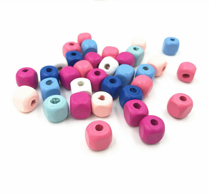 100pcs Mixed color Cube DIY Wood Beads making Kids Toys Jewelry Handicrafts 10MM