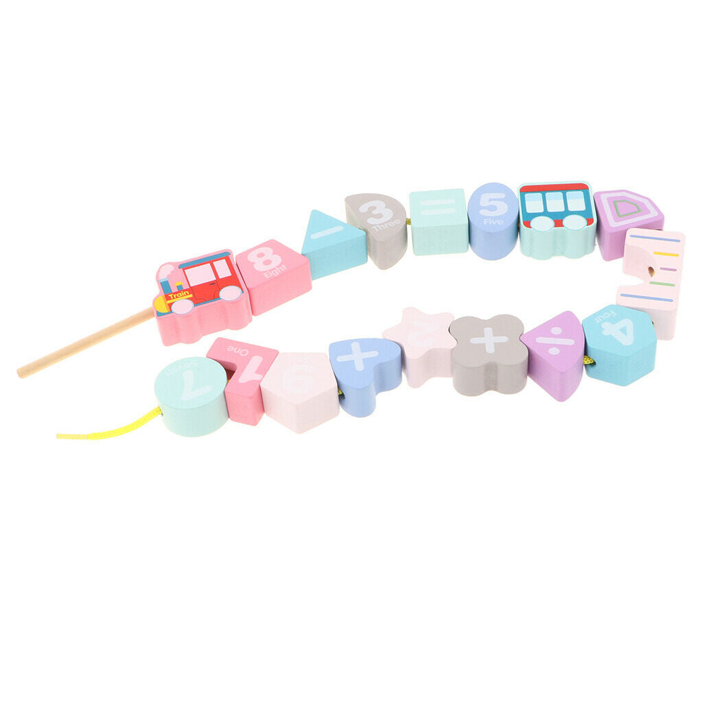 Toys Lacing Vehicle & Arithmetic Beads Set Wooden Blocks 17 pieces String &