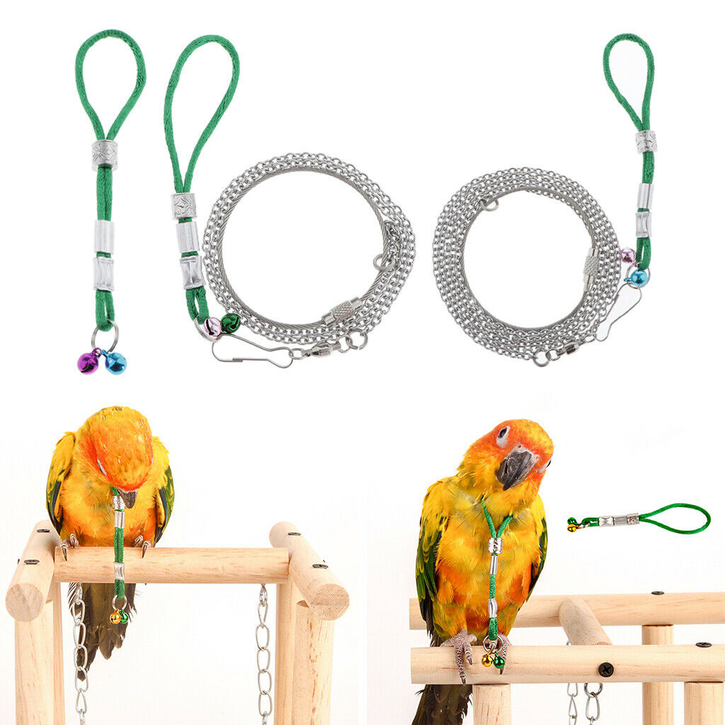 Adjustable Parrot Harness Lead Leash Anti Bite Rope Parrot Toys w/ Bells