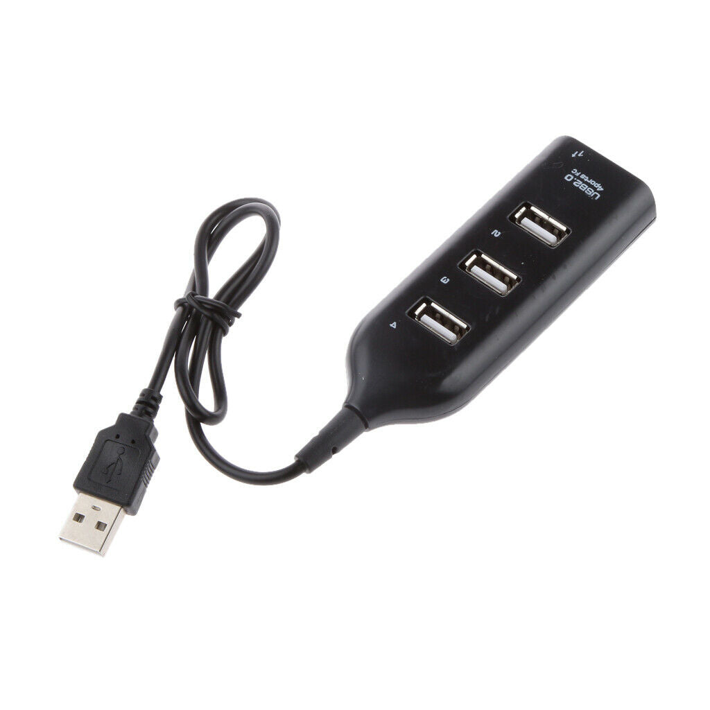 Black   4-port USB Hub 2.0 Splitter Adapter Cable Connector PC Laptop