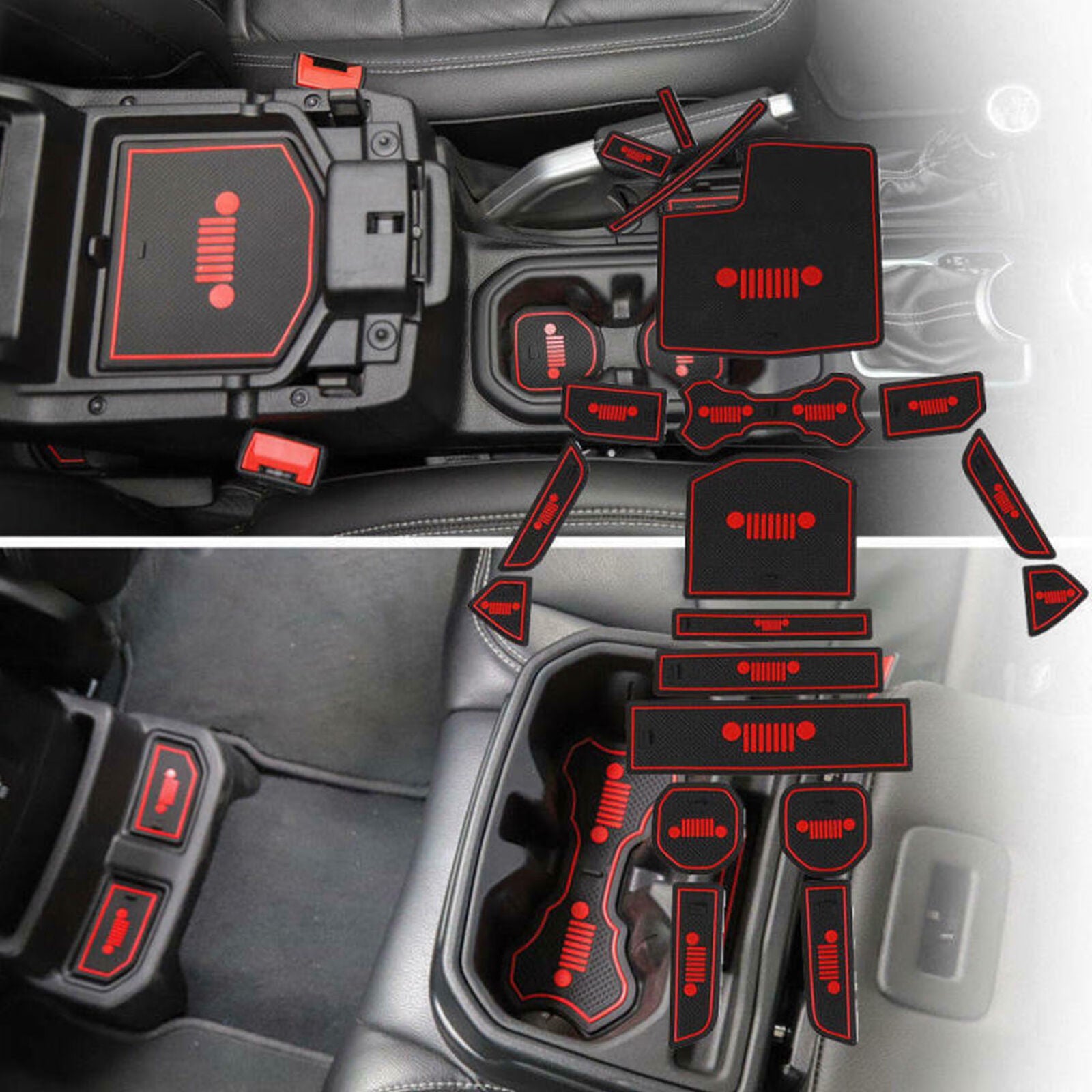 19pcs Fit for Jeep Wrangler JL Accessories Door Mats Gate Slot Mat Cup Pads Red