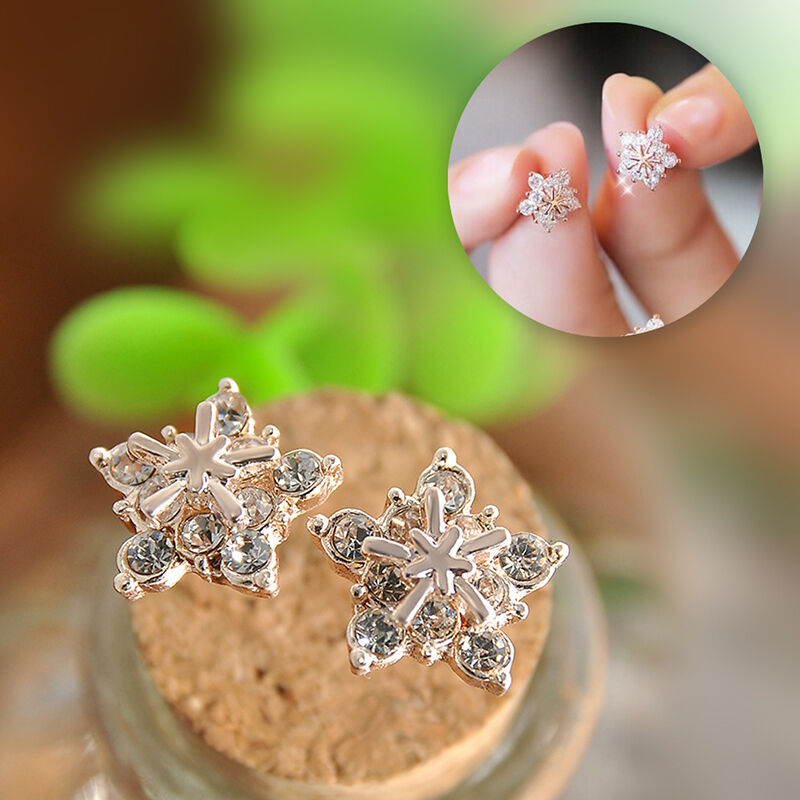 Ladies Cute Snowflake Crystal Stud Earrings Small Five-pointed Star Earrin.l8