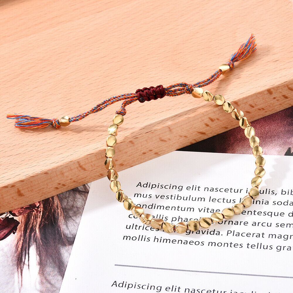Beads Lucky Rope Handmade Cotton Copper Tibetan Buddhist Braided Bracelet AU X1
