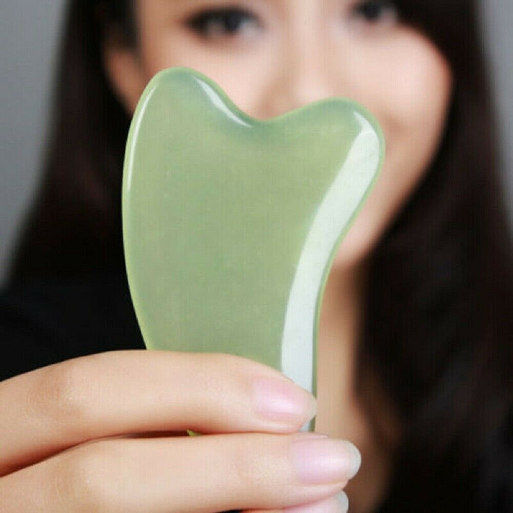 Green Jade Stone Gua Sha Facial Beauty Massage Natural Board Scraping Tool 2pcs