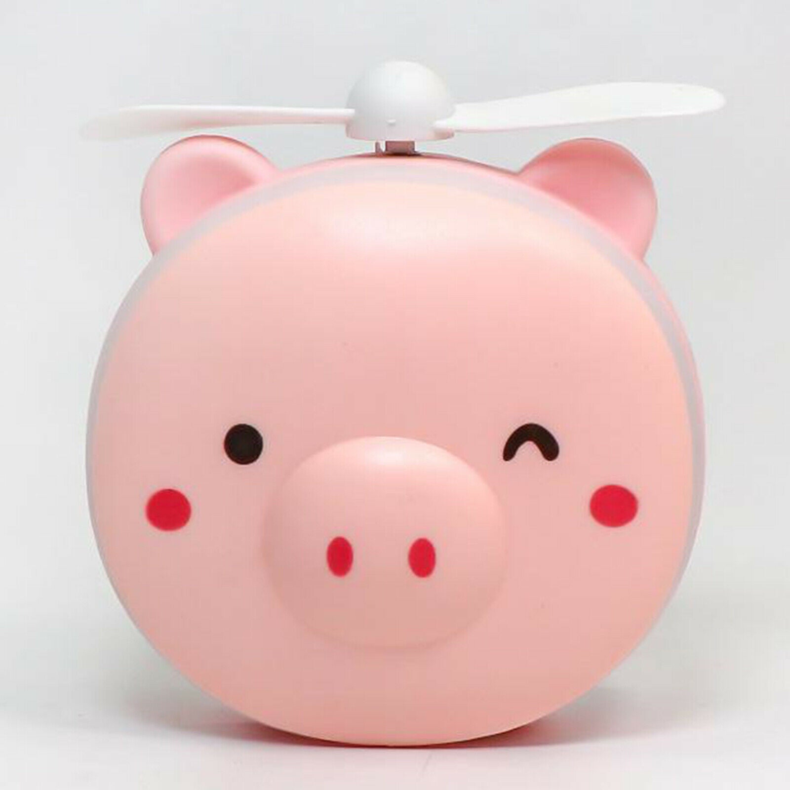 Cartoon Pig Makeup Mirror Cooling Fan LED Light USB Rechargeable Indoor