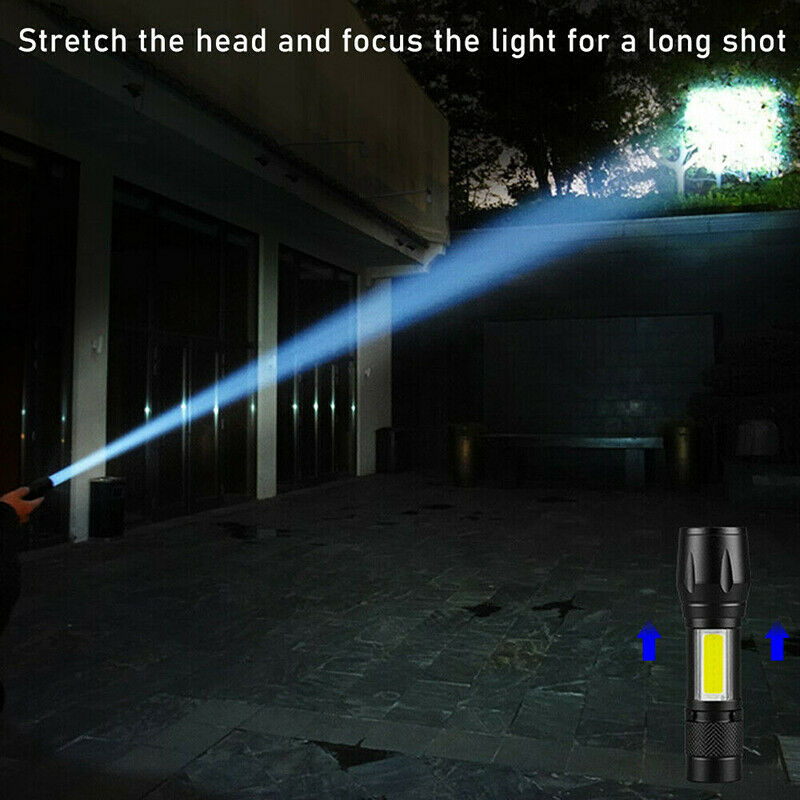 LED USB Rechargeable Mini Zoom Torch Flashlight Camping Hiking Lamp + Battery