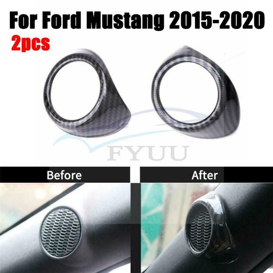 2x Carbon Fiber A Pillar Door Stereo Speaker Cover Trim For Ford Mustang 2015-18