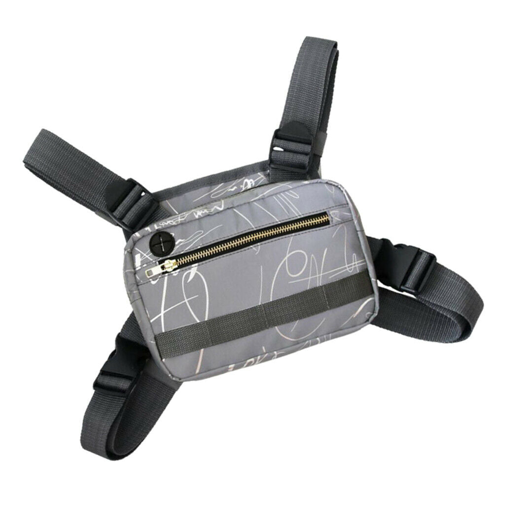 Waterproof Oxford Chest Bag Phone Water Bottle Holder Pouch Adjustable Gym Gray