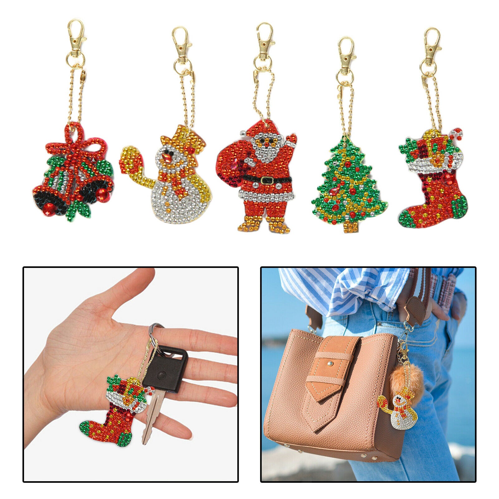 5Pcs Diamond Painting Keychain DIY Key Chain Pendant Purse Christmas Decor