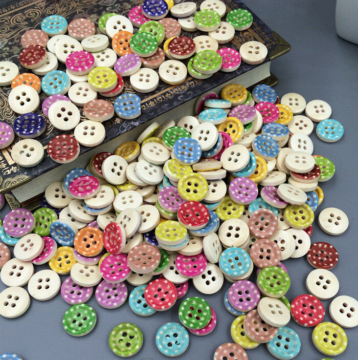 100PCS Mixed Color 4 Holes Wooden Buttons Fit Sewing Clothing accessories 13mm