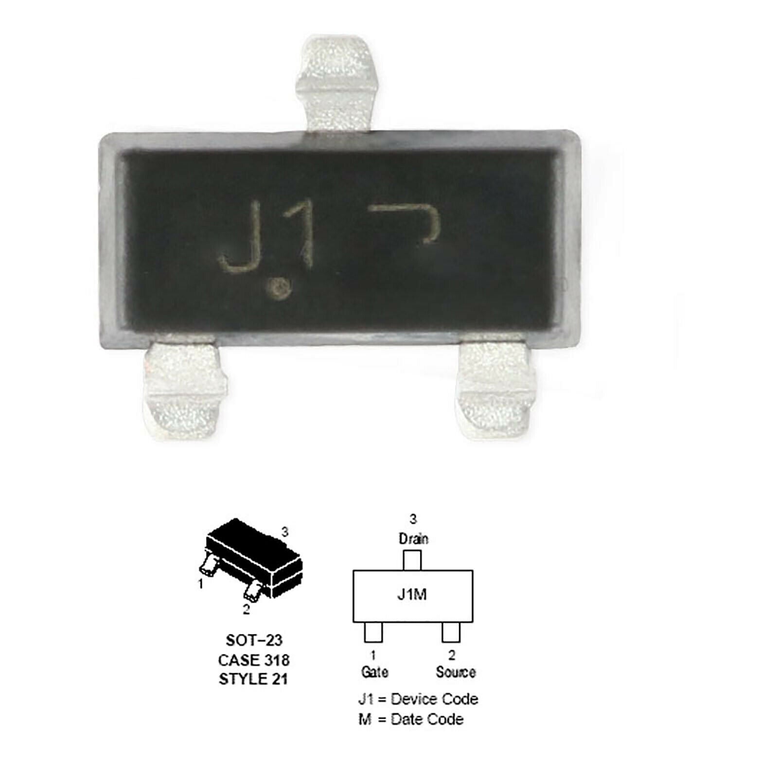 10Pcs BSS138LT1G Transistor J1 SOT-23 Single N-Channel 50V/200mA SMD Power MOSFE