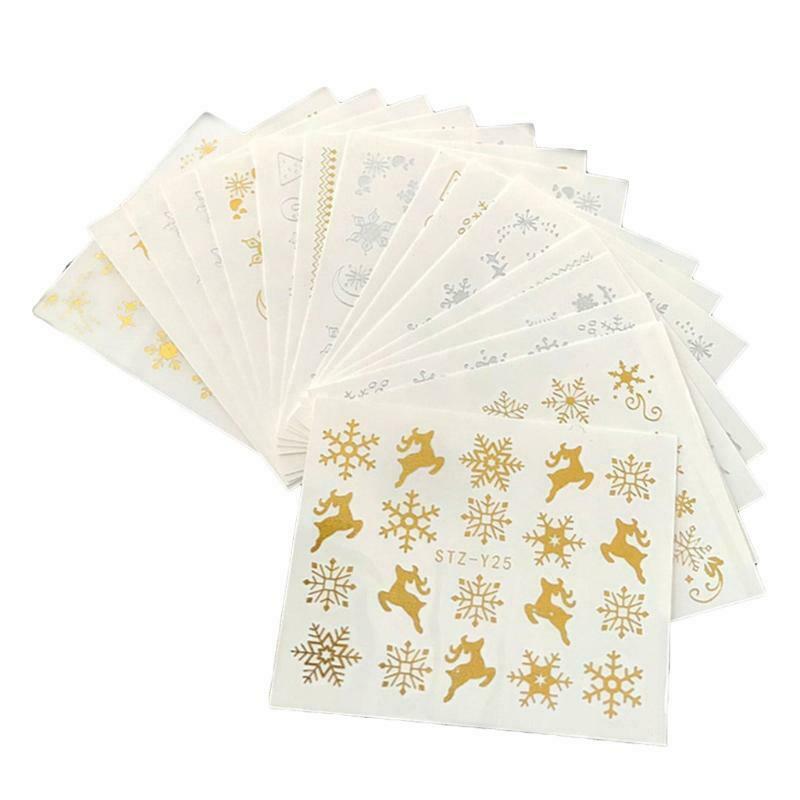 16 Sheets Christmas Snowflake Deer Nail Art Stickers Shiny Water Transfer Decals