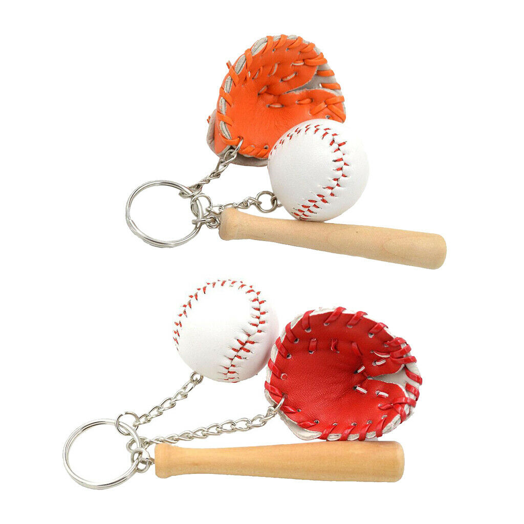 2PCS Mini Baseball Three-piece Charm Pendant Purse Bag Keyring Key Chains