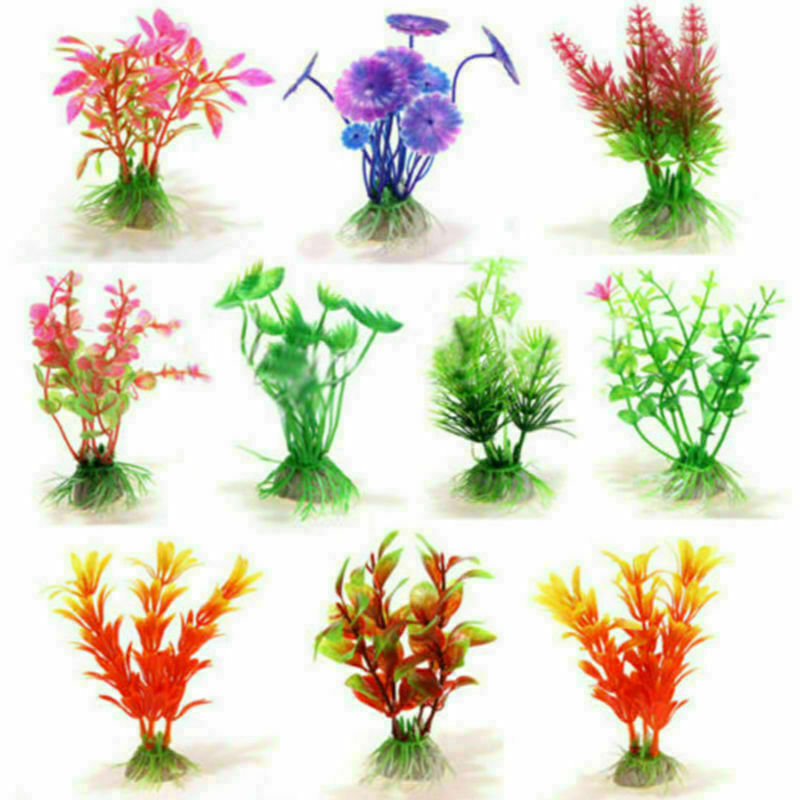 10pcs Aquarium Fish Tank Plastic Plants Decoration Random Colour Styles US