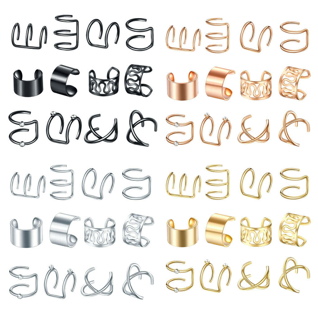 24 Pairs Chic Modern Ear Cuff Mixed Style Non-Piercing Jewelry Hoop Unisex