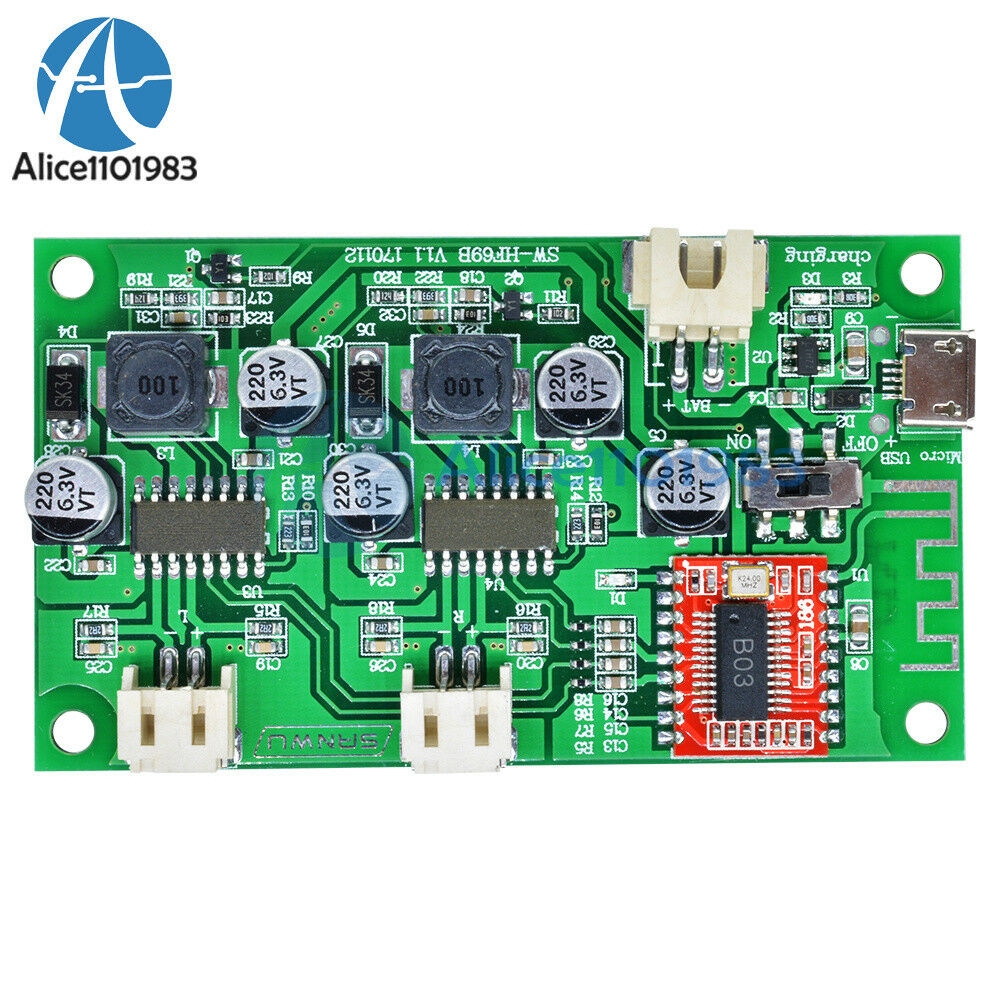2X6W 2-Channel Stereo Bluetooth Amplifier Board Lithium Battery Powered AMP DC5V