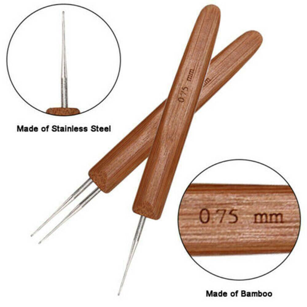 US 3Pc Bamboo Crochet Dreadlock Hook Needle Dread Tool Braiding Hair Making Tool