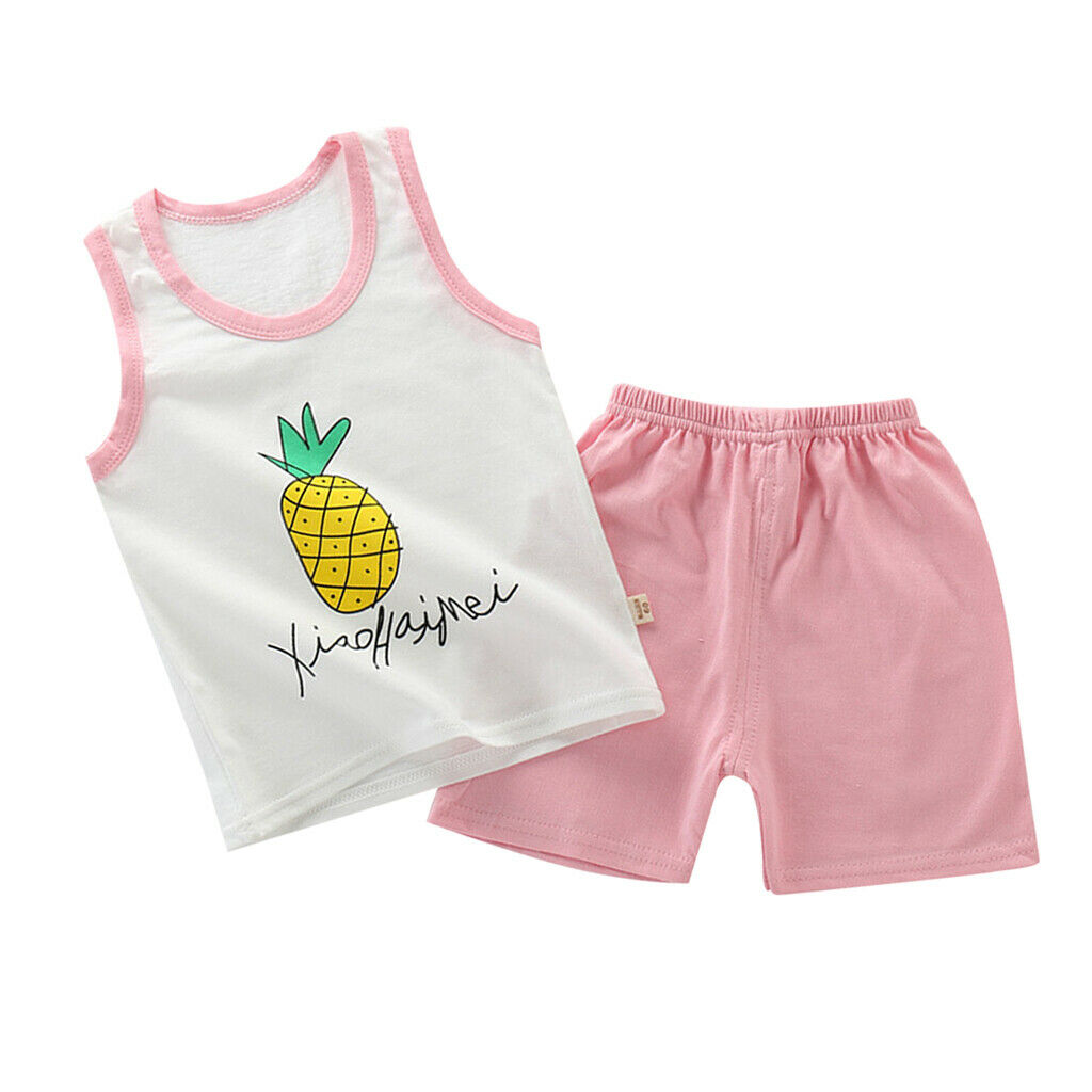 Children Vest Shorts Suit Summer Cotton Vest Suit Pink Pineapple 55