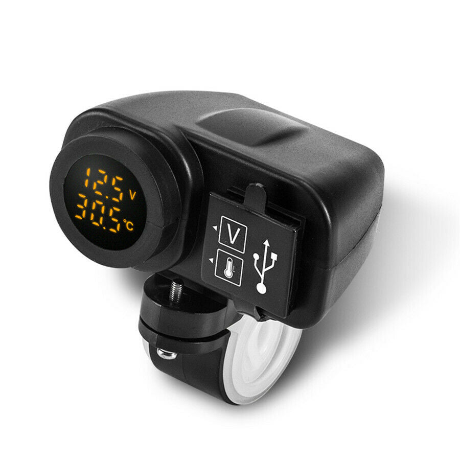 Motorcycle Bike Dual USB Charger 4.2A Digital Yellow LED W/ Phone Location Chip