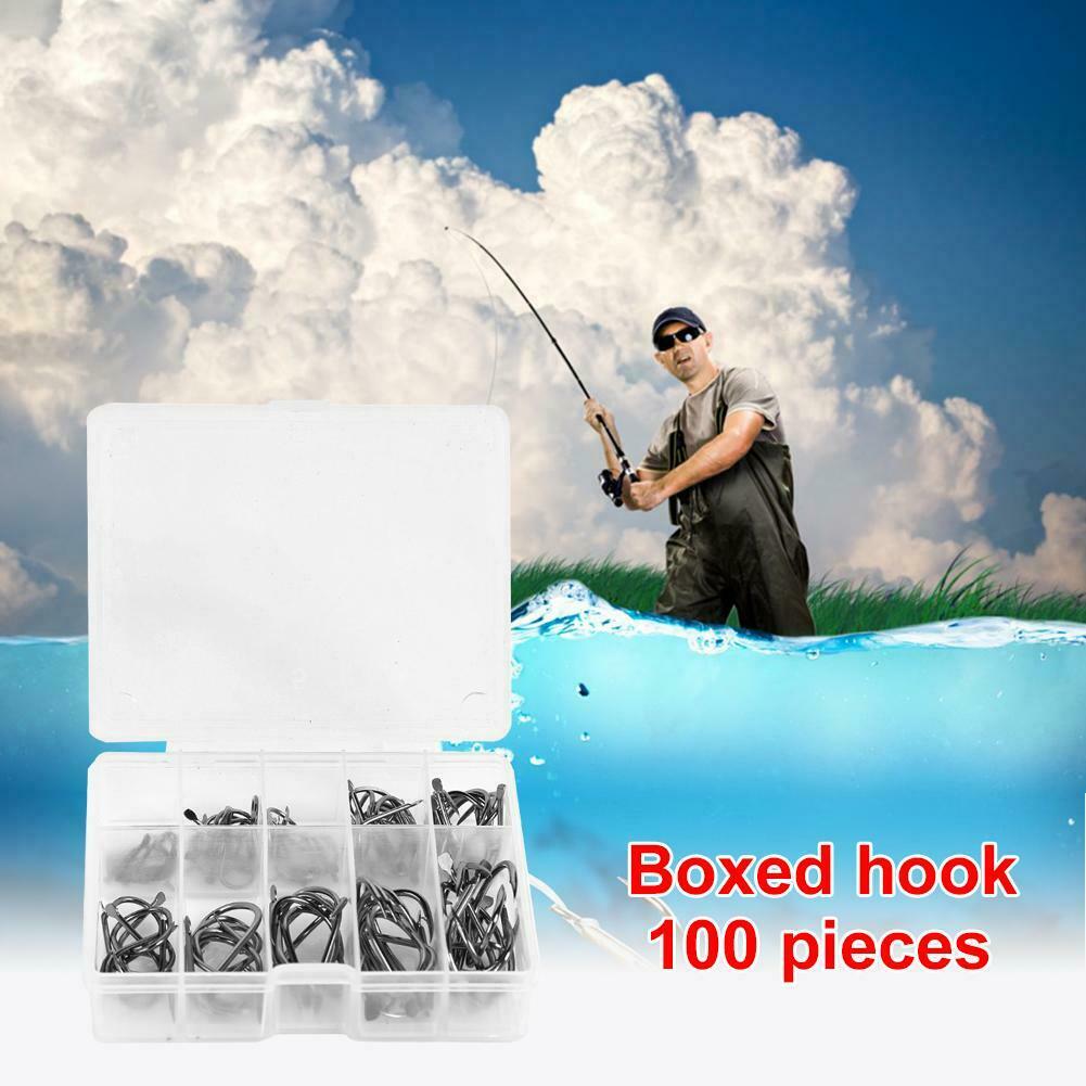 100pcs/box Steel Fishhooks Black Flattened Fishing Hooks Set with Barbed @