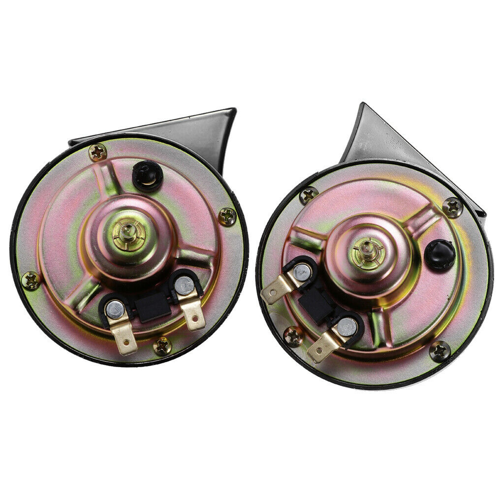 2 Pieces 12V 115 DB Universal Car Snail Horns High Bass Basin Type Black