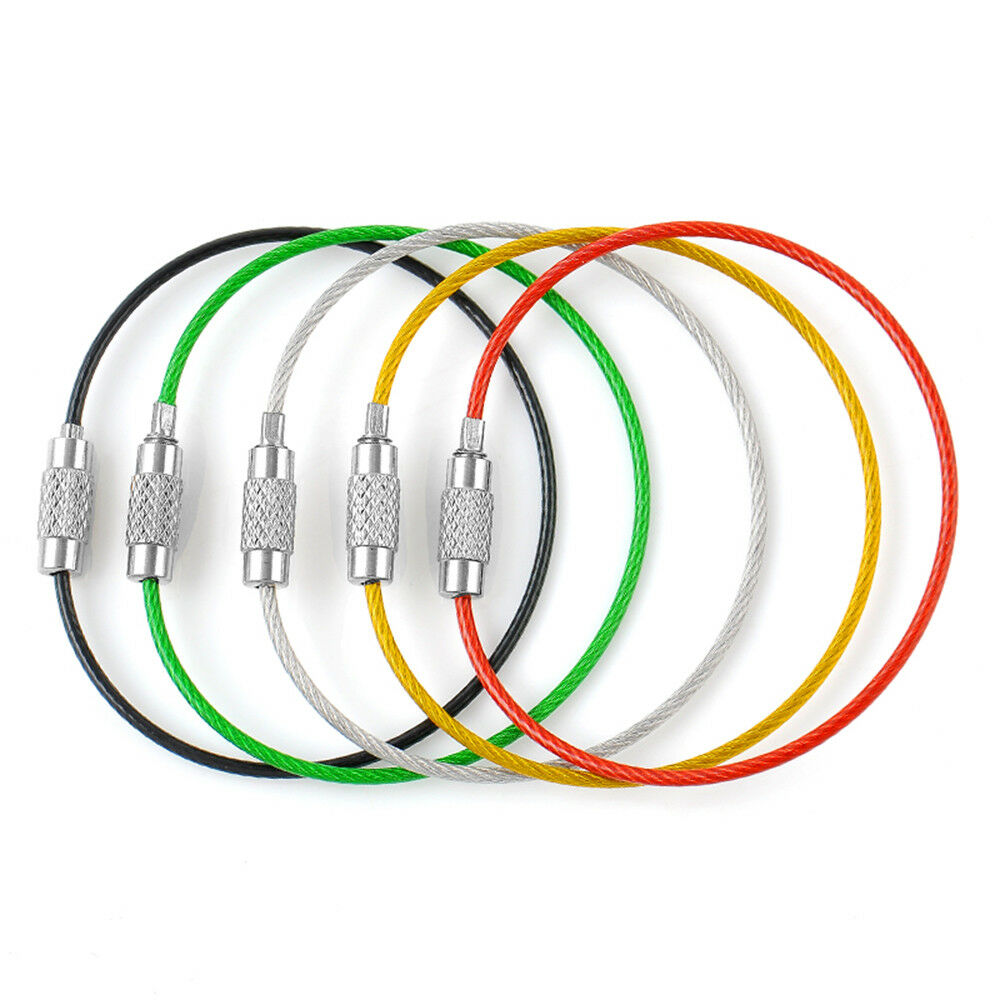 Outdoor Sports Carabiner Wire KEY CHAIN Cable Stainless Steel RING Screw Locking
