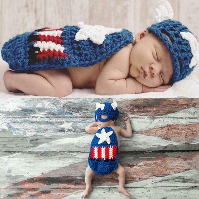 Newborn Baby Girls Boys Crochet Knit Costume Photo Photography Props Outfits Set