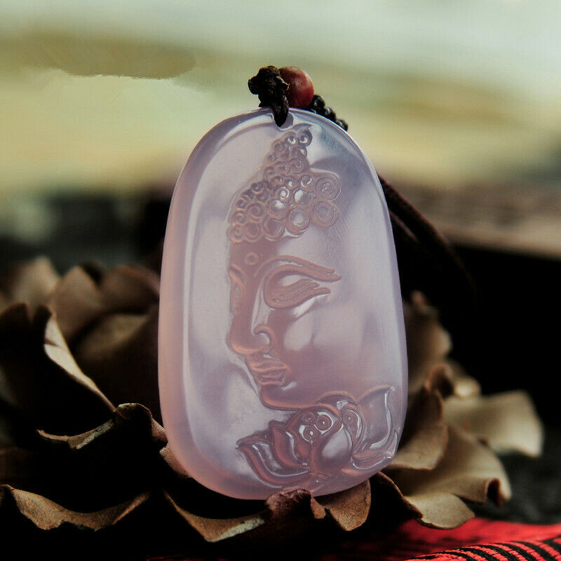 100% natural ice-transparent violet hand-carved chalcedony side Buddha pendant