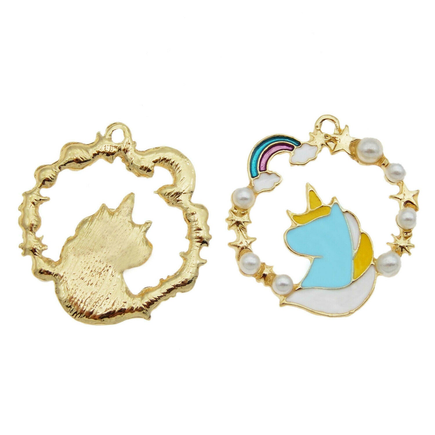 8 pcs Rainbow Star Enamel Charm Unicorn For Pendant Earring Dangle DIY 24*23mm