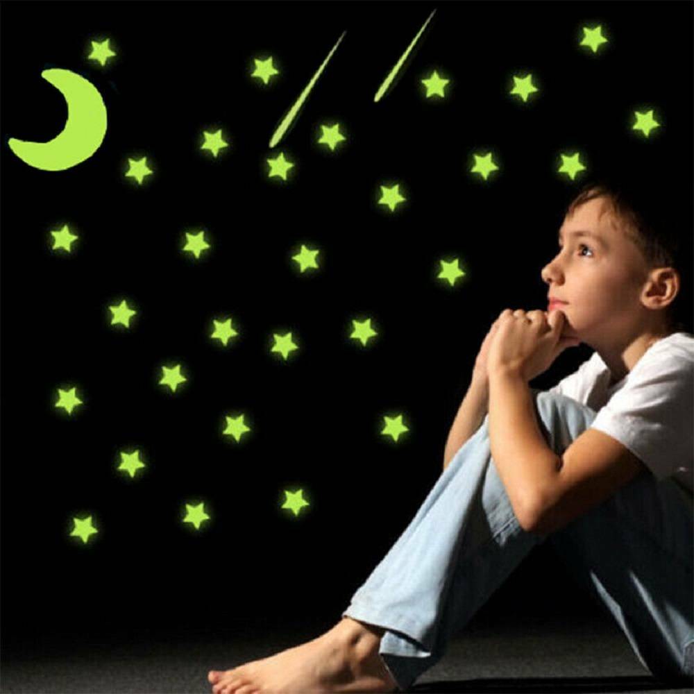 103pcs Stars Luminous Moon Wall Stickers Home Room Decor Glow In The Dark Fun