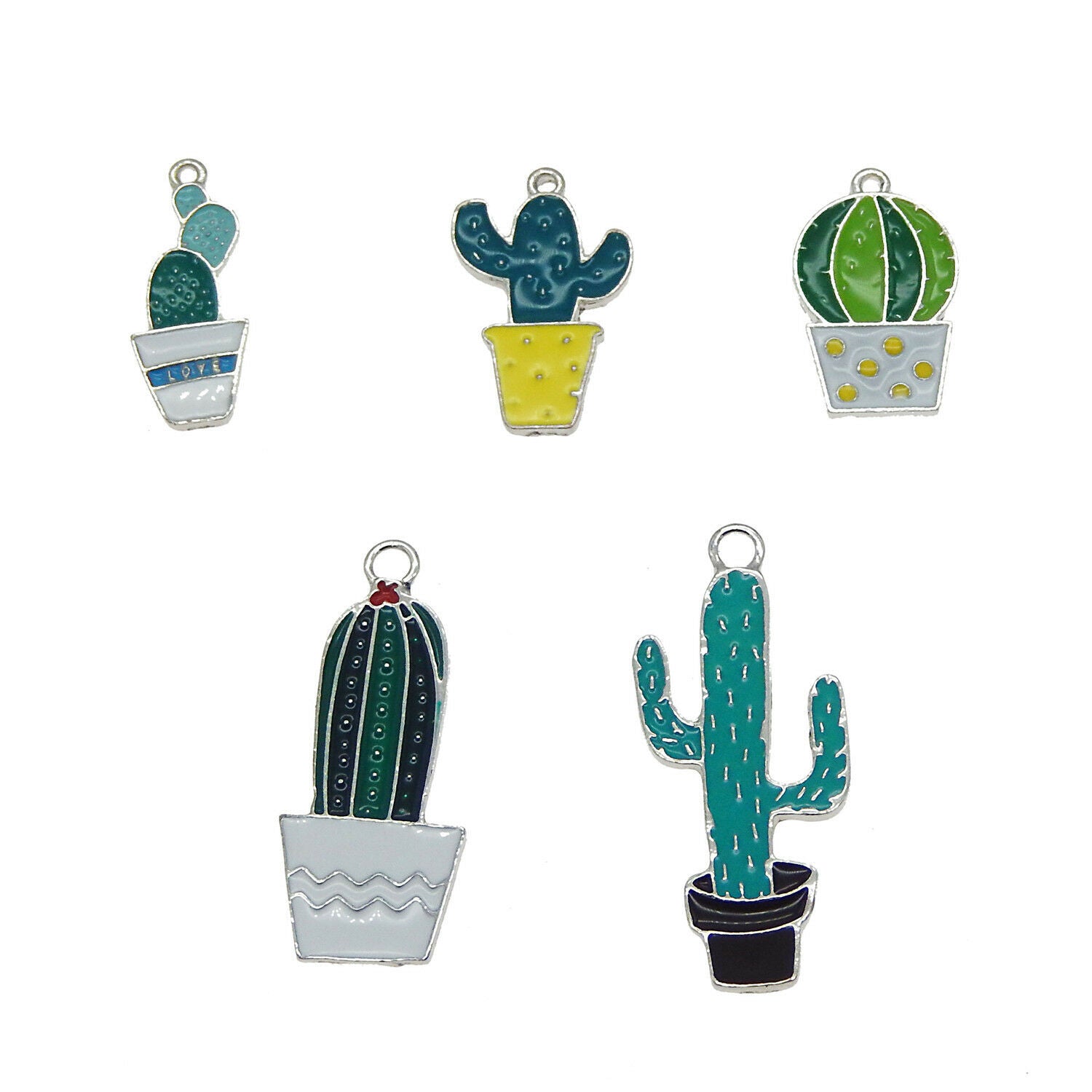 Lot of 5 Enamel Metal Nice Cactus Charm Dangle Earring Pendant Findings DIY