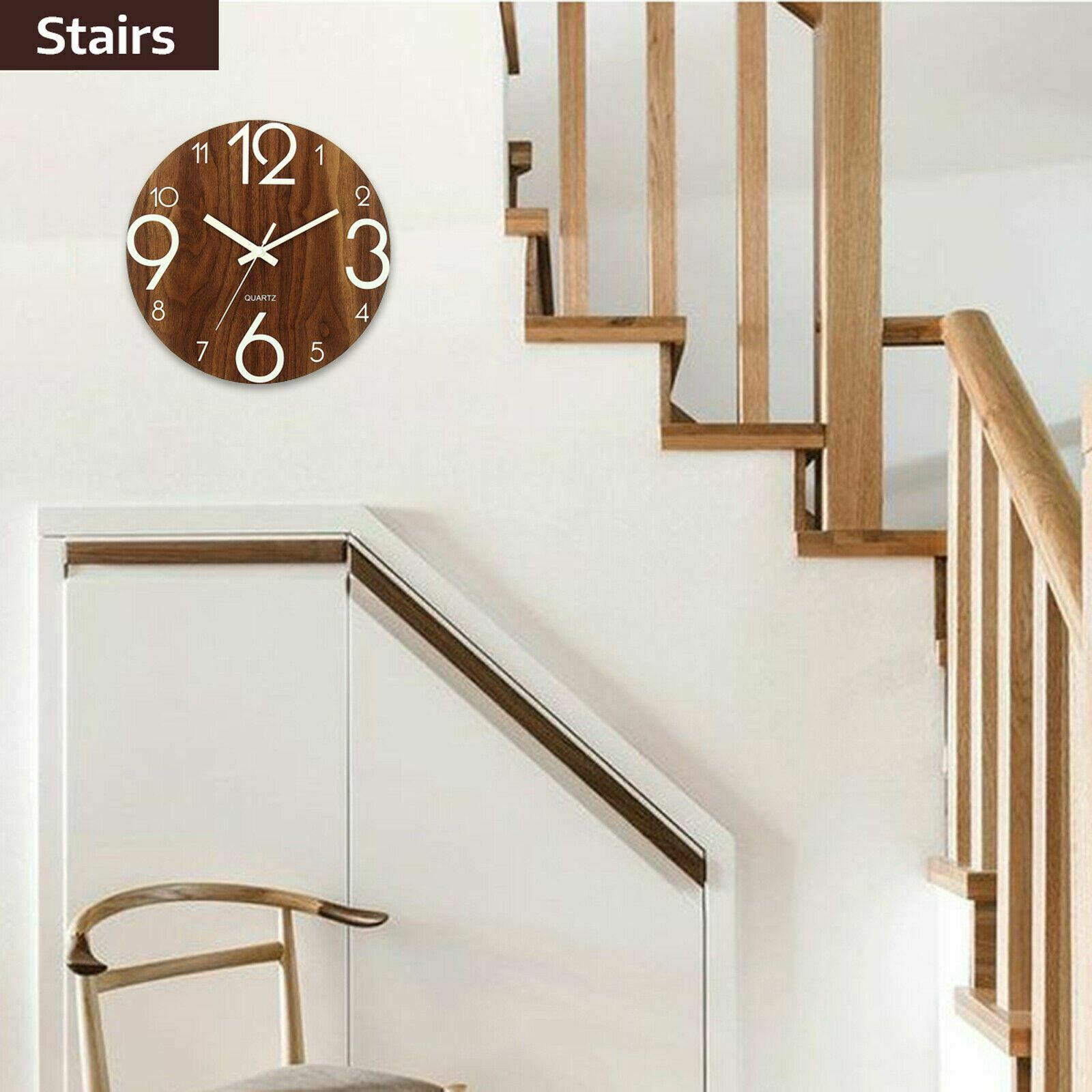 12" Luminous Silent Non Ticking Wooden Glow In Dark Home Decor Quartz Wall Clock